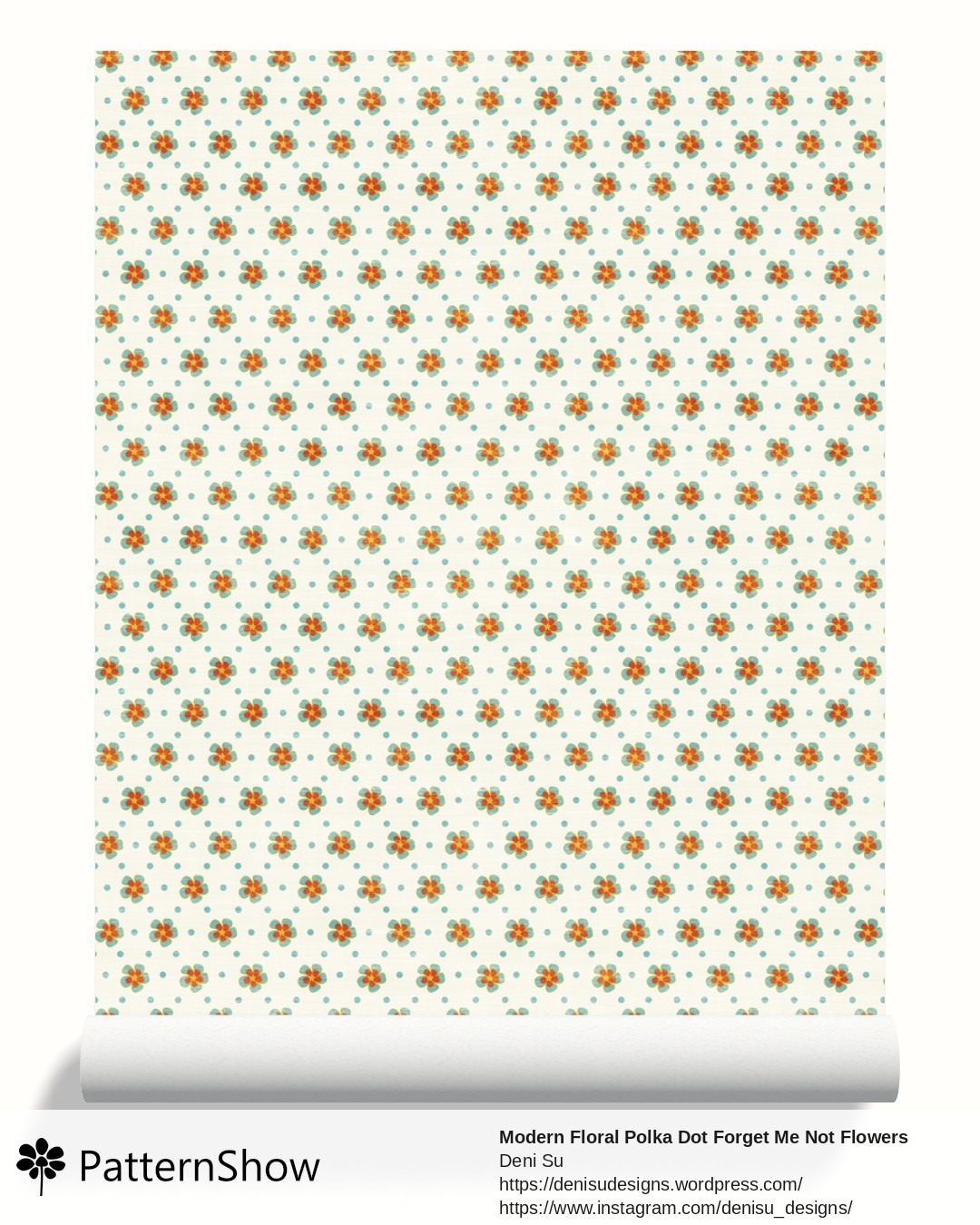 Modern Floral Polka Dot Forget Me Not Flowers wallpaper - Off White