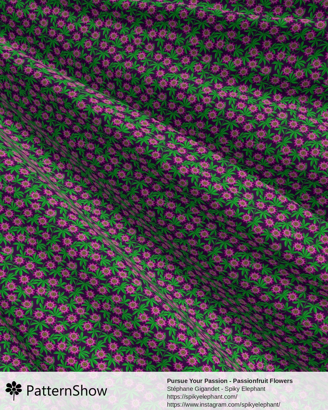 Pursue Your Passion - Passionfruit Flowers and Tropical Leaves - Hot Pink and Green on Purple Background