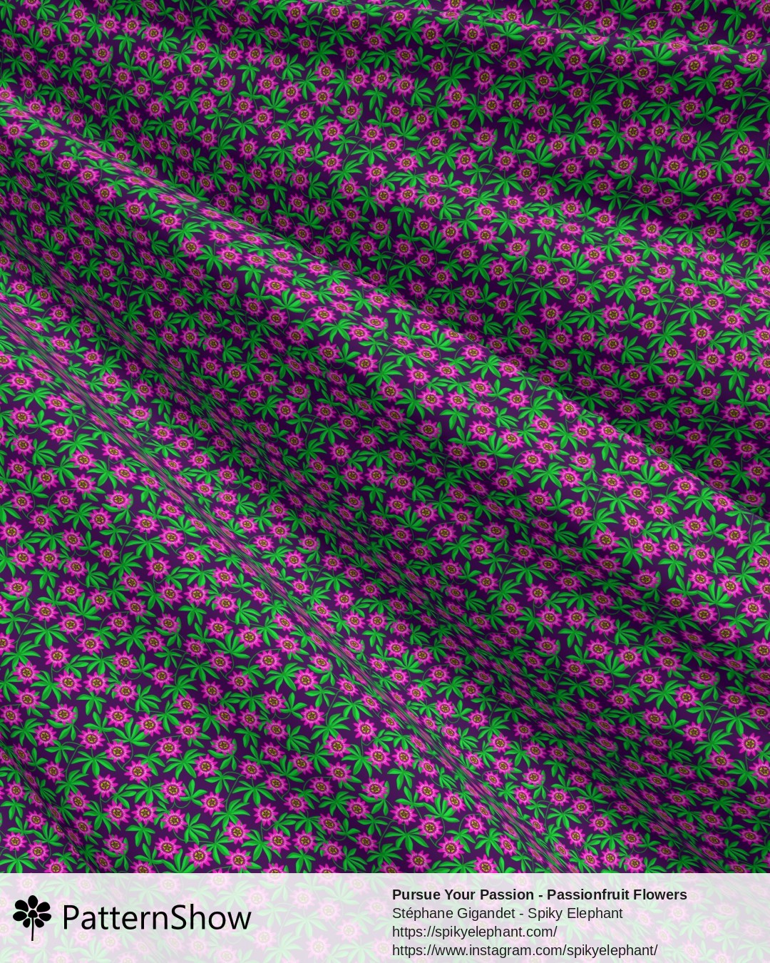 Pursue Your Passion - Passionfruit Flowers and Tropical Leaves - Hot Pink and Green on Purple Background