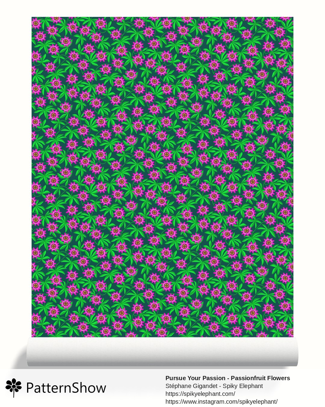 Pursue Your Passion - Passionfruit Flowers and Tropical Leaves wallpaper - Hot Pink and Green on Teal Background