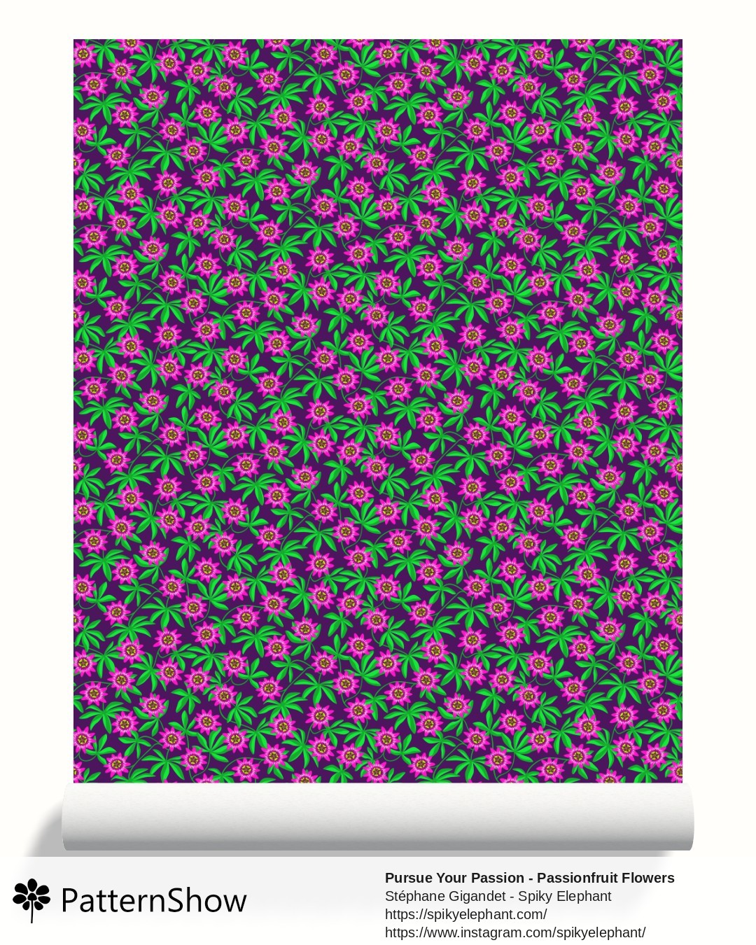Pursue Your Passion - Passionfruit Flowers and Tropical Leaves wallpaper - Hot Pink and Green on Purple Background