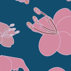 pink and lilac cherry blossoms tossed on navy blue bg - pink, lilac, navy