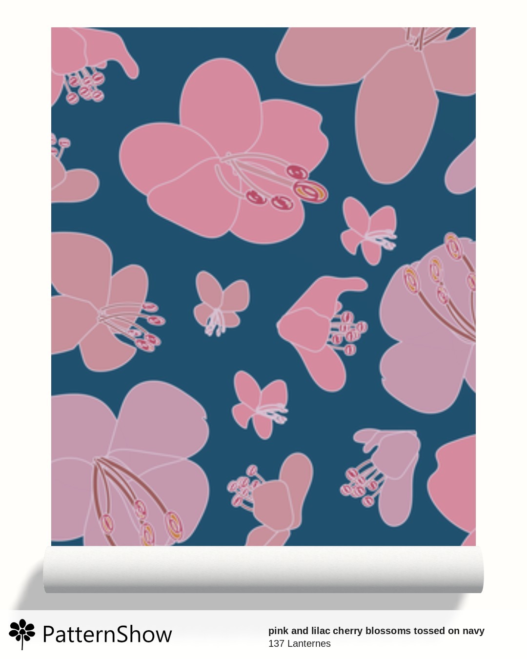 pink and lilac cherry blossoms tossed on navy blue bg wallpaper - pink, lilac, navy