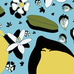 Bold Lemon Blossom Seamless Pattern on Bright blue Background - vibrant blue