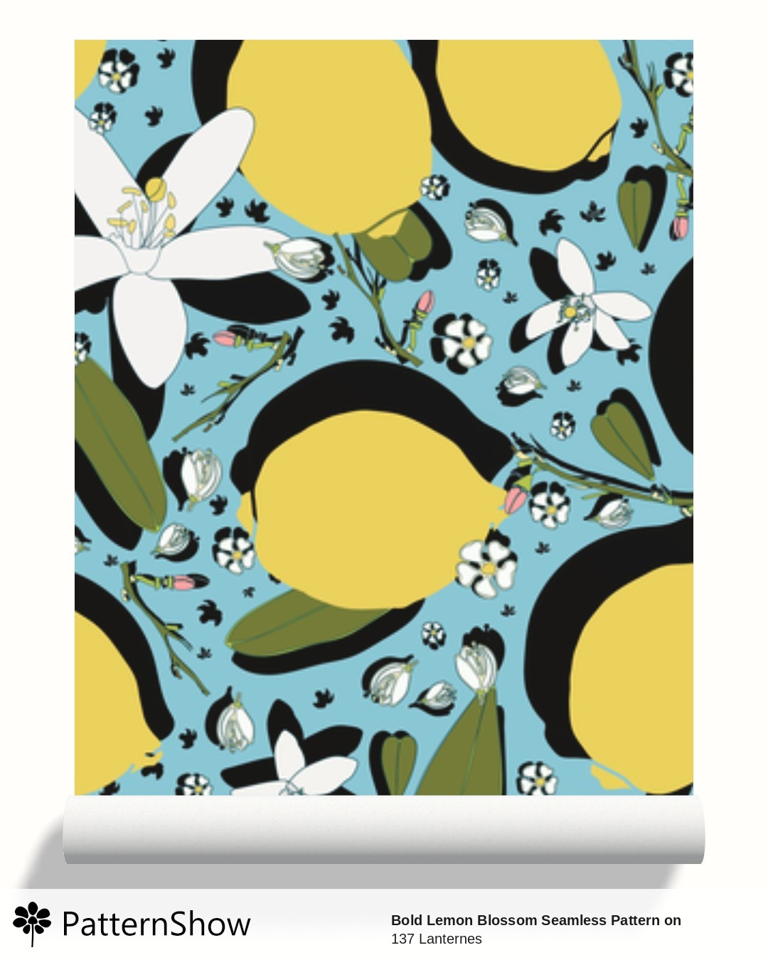 Bold Lemon Blossom Seamless Pattern on Bright blue Background wallpaper - vibrant blue