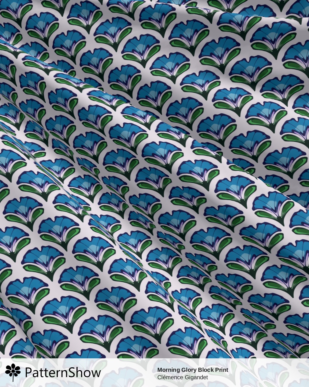 Morning Glory Block Print - Blue Pink Green Light Lilac