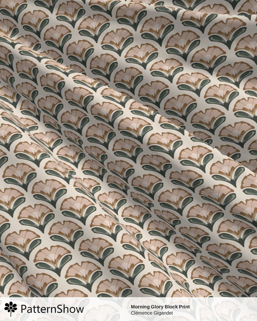 Morning Glory Block Print - Brown Sand Tan Sage Green Beige Cream