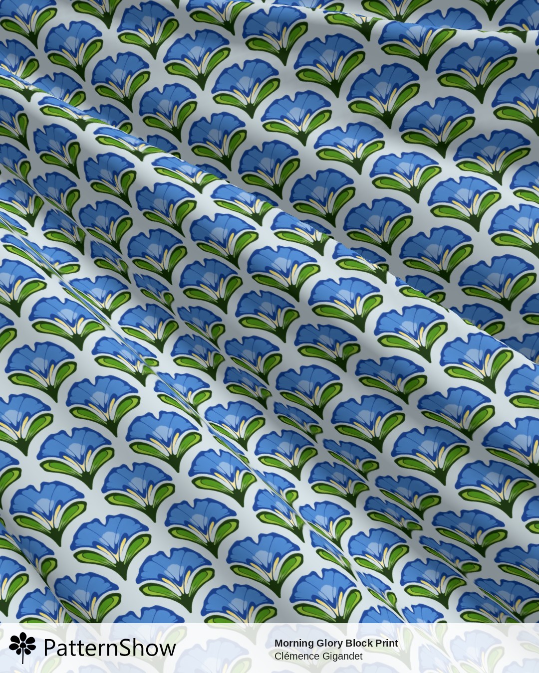 Morning Glory Block Print - Cobalt Blue Green Yellow Baby Blue