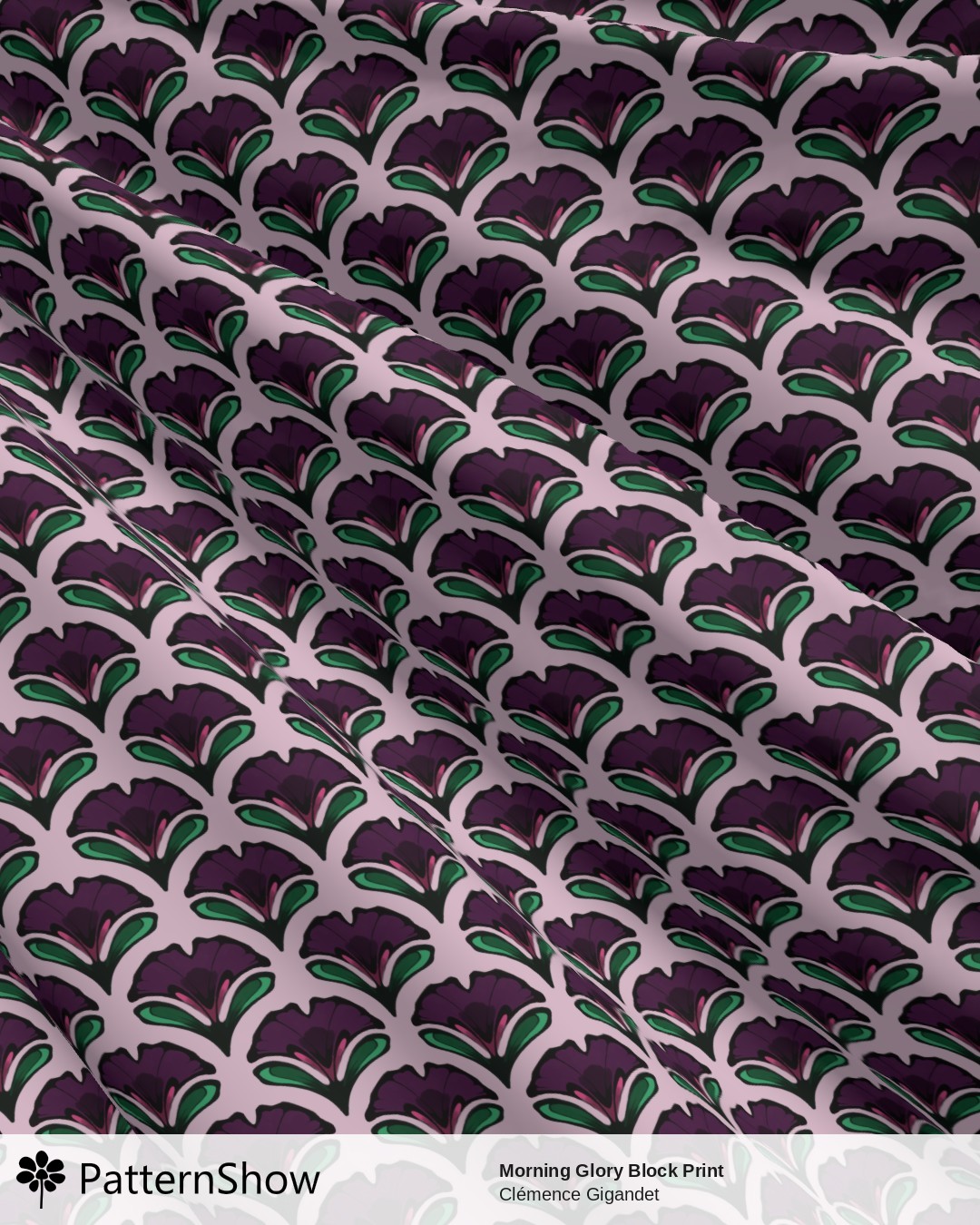 Morning Glory Block Print - Dark Purple, Fuchsia, Green, Lilac