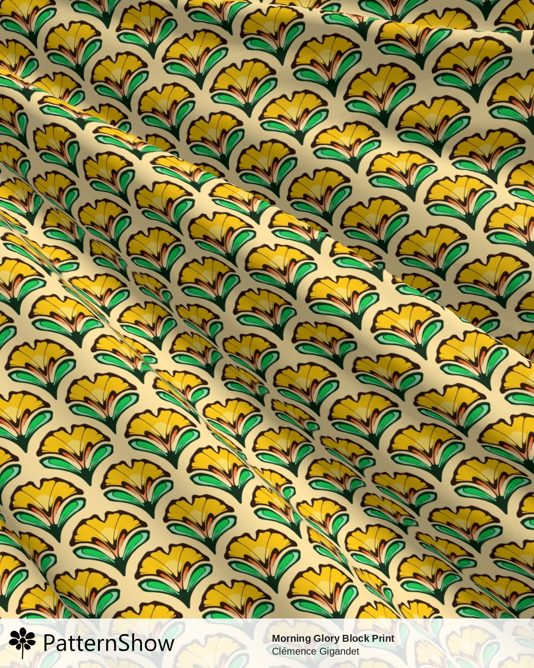 Morning Glory Block Print - Yellow Orange Green Cream