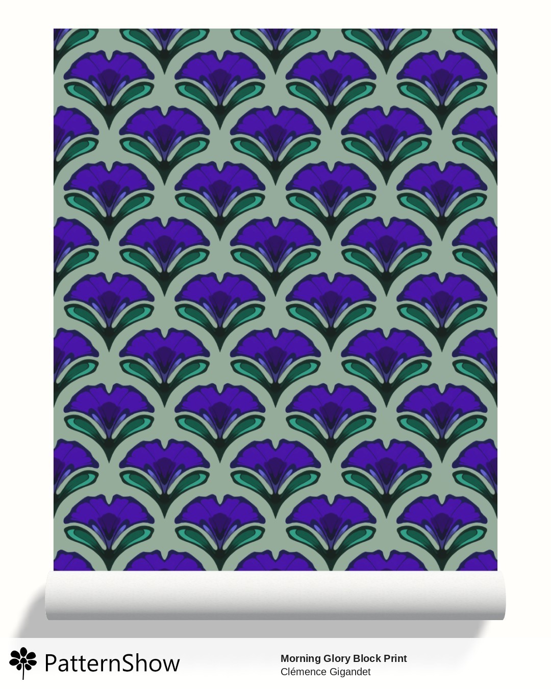 Morning Glory Block Print wallpaper - Deep purple Bindweed