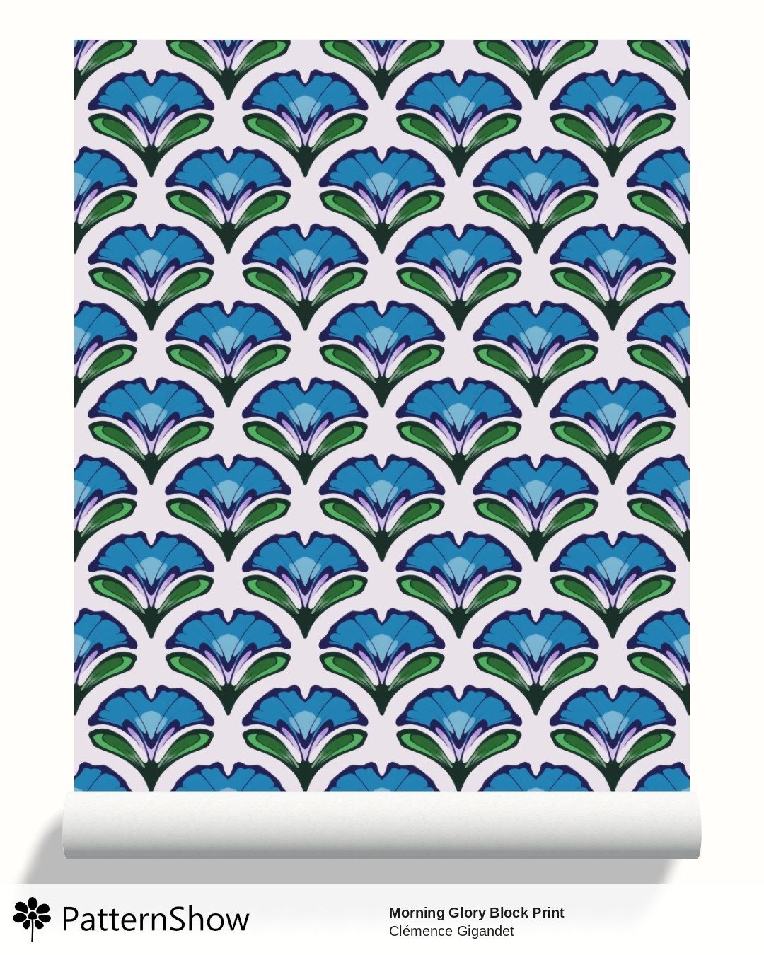 Morning Glory Block Print wallpaper - Blue Pink Green Light Lilac