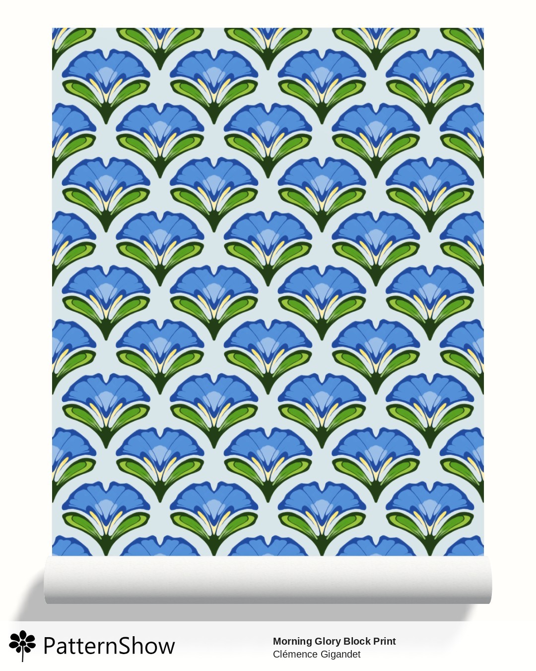 Morning Glory Block Print wallpaper - Cobalt Blue Green Yellow Baby Blue