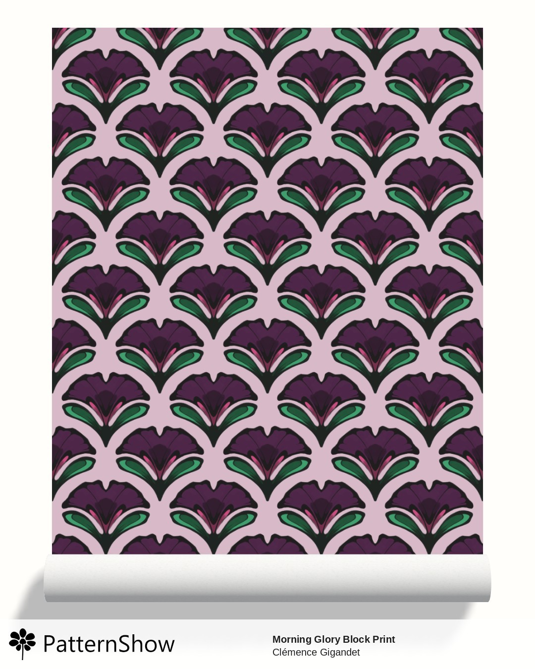 Morning Glory Block Print wallpaper - Dark Purple, Fuchsia, Green, Lilac