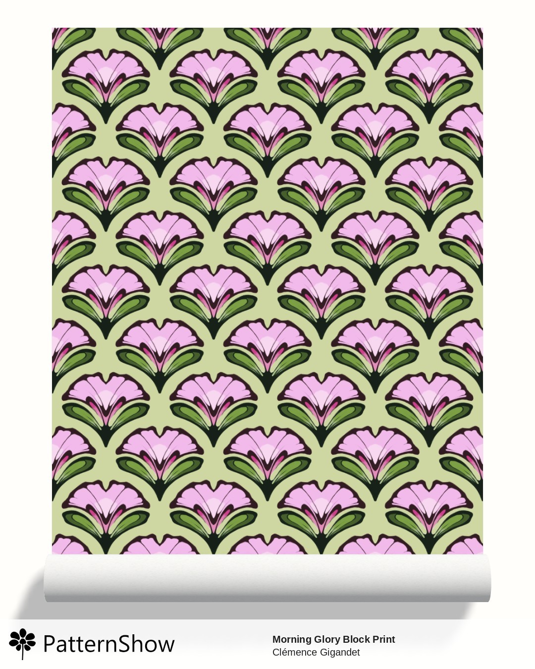Morning Glory Block Print wallpaper - Blush Pink Fern Olive Moss Green