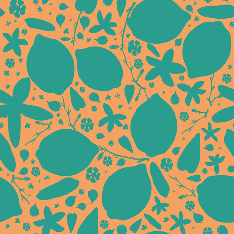 Retro citrus lemon seamless pattern in orange and teal