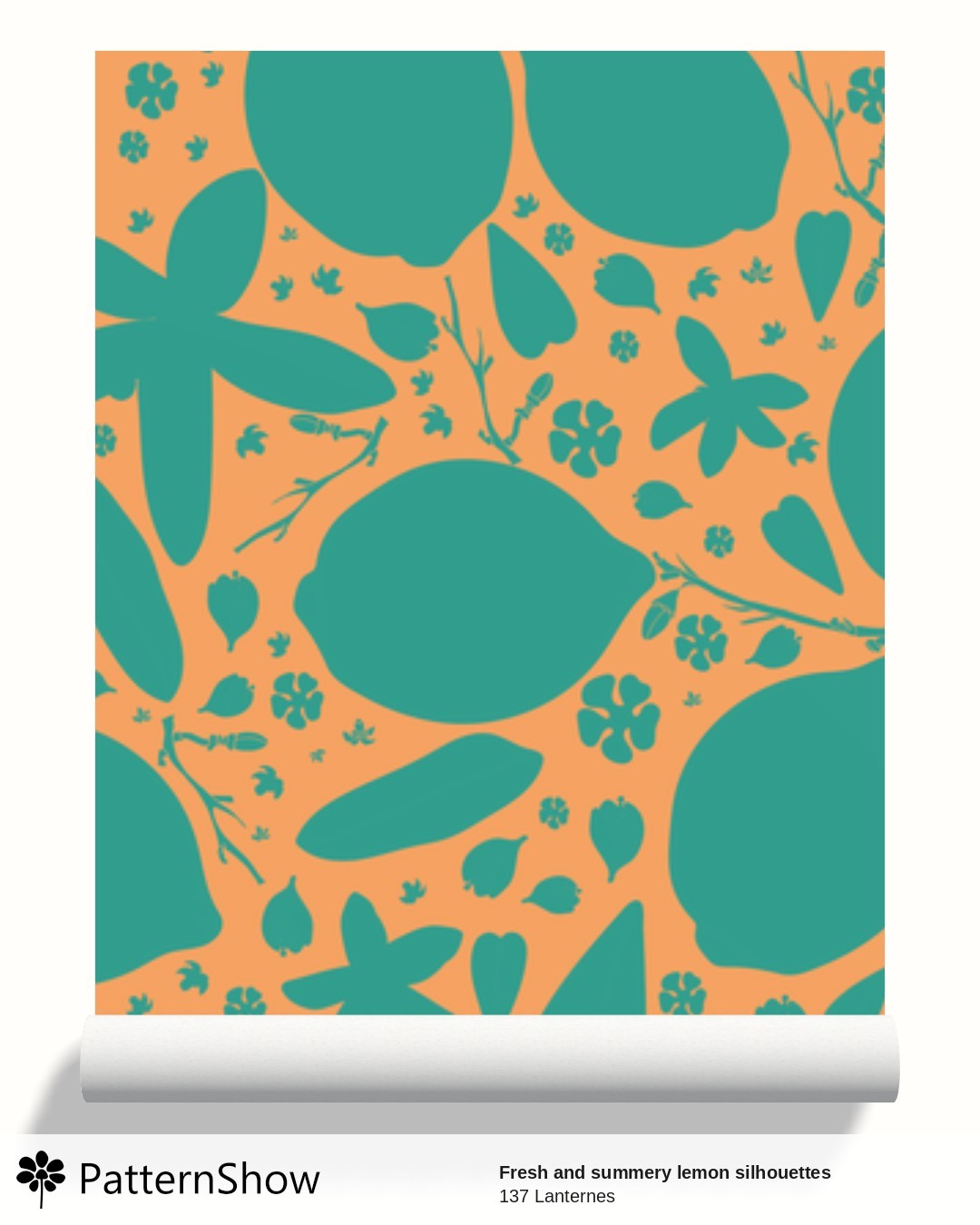 Fresh and summery lemon silhouettes wallpaper - Retro citrus lemon seamless pattern in orange and teal