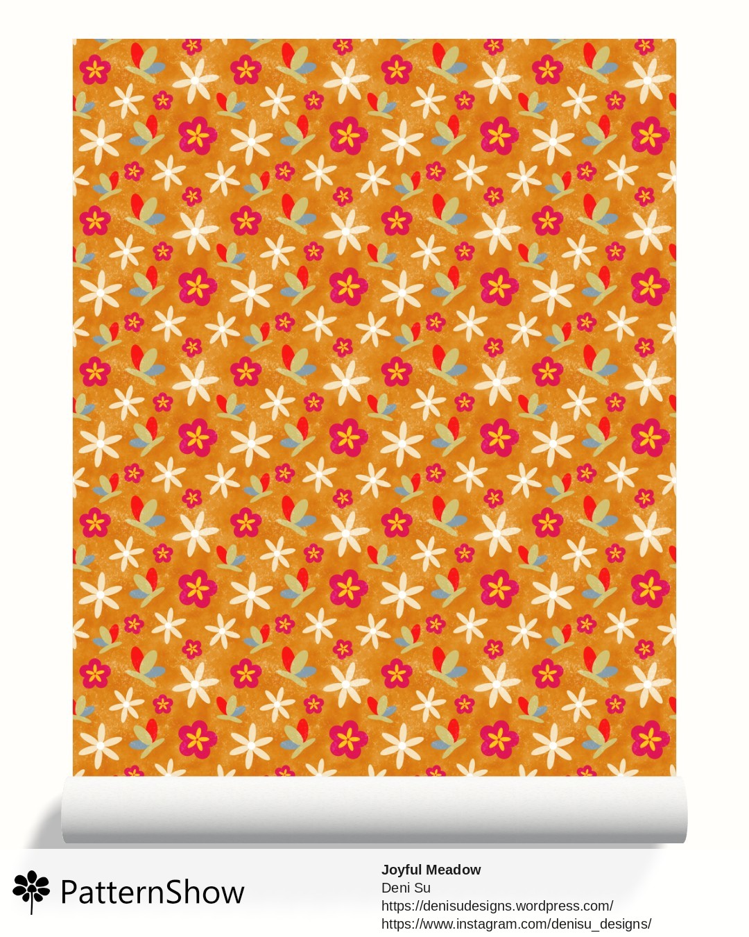 Joyful Meadow wallpaper - Orange