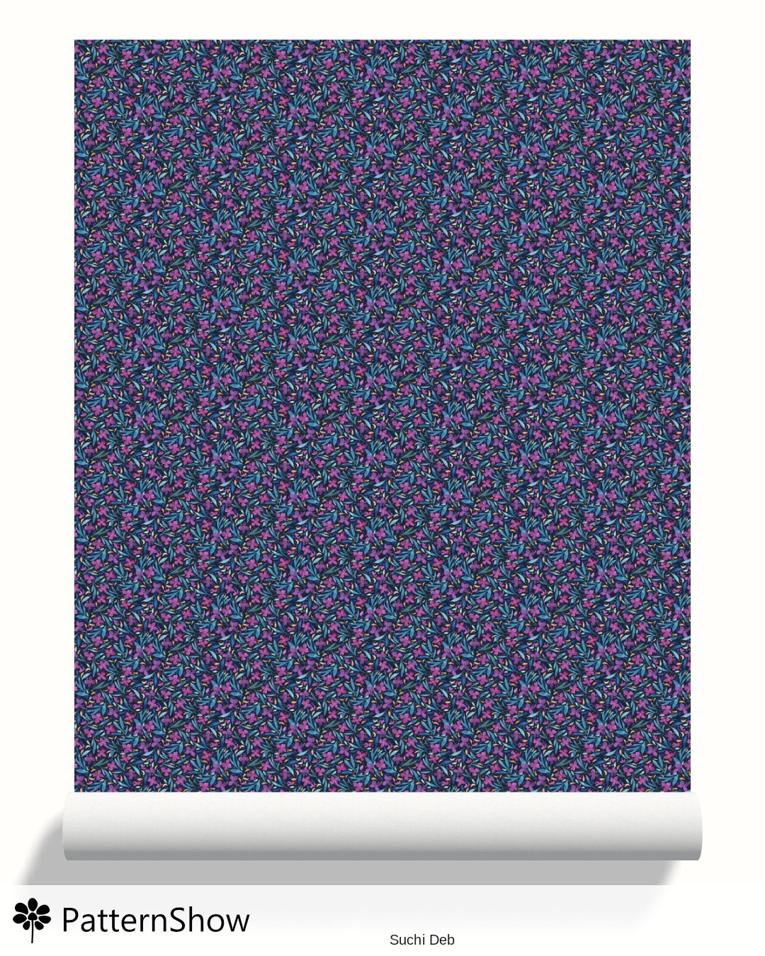 Watercolor-bright-floral-allover-tossed-pattern-purple-navy-blue-bg  wallpaper - watercolor_bright_floral_allover_tossed_pattern_purple_navy_blue_bg