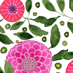 Watercolor trailing floral abstract blooms pink-magenta small - watercolor_trailing_botanical_floral_pattern_abstract_pink_magenta_blooms_green_leaves