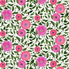 Watercolor trailing floral abstract blooms pink-magenta small - watercolor_trailing_botanical_floral_pattern_abstract_pink_magenta_blooms_green_leaves