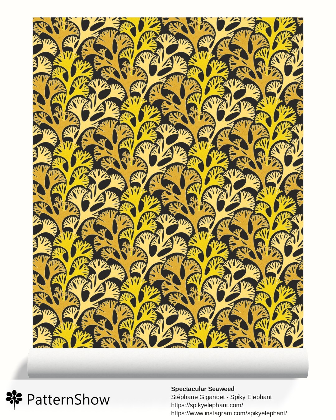 Spectacular Seaweed wallpaper - Golden Yellow Beige Cream Brown Teal