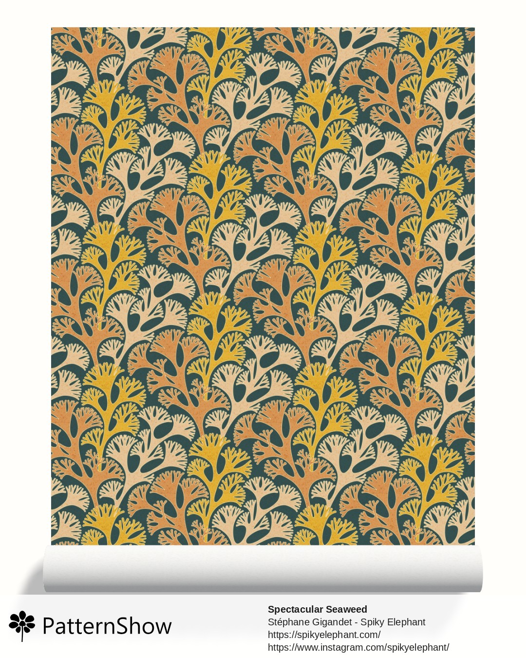 Spectacular Seaweed wallpaper - Beige Brown Mustard Yellow Teal