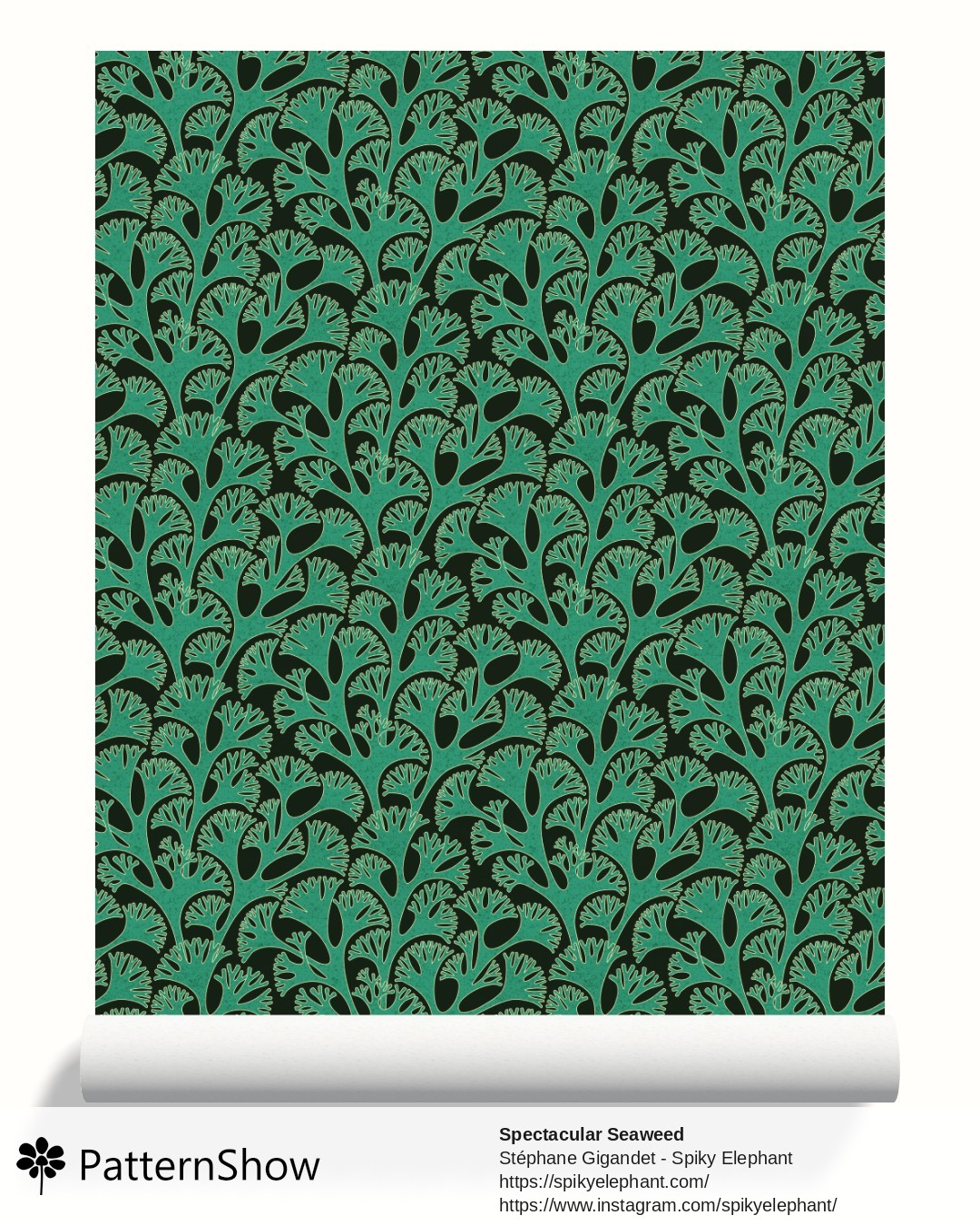 Spectacular Seaweed wallpaper - Emerald Green Malachite Black
