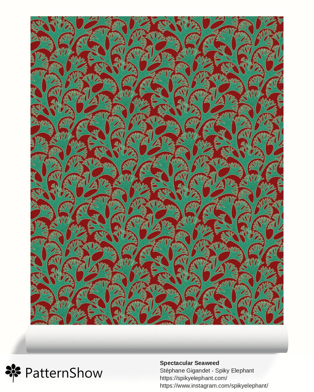 Spectacular Seaweed wallpaper - Emerald Jade Green Garnet Red