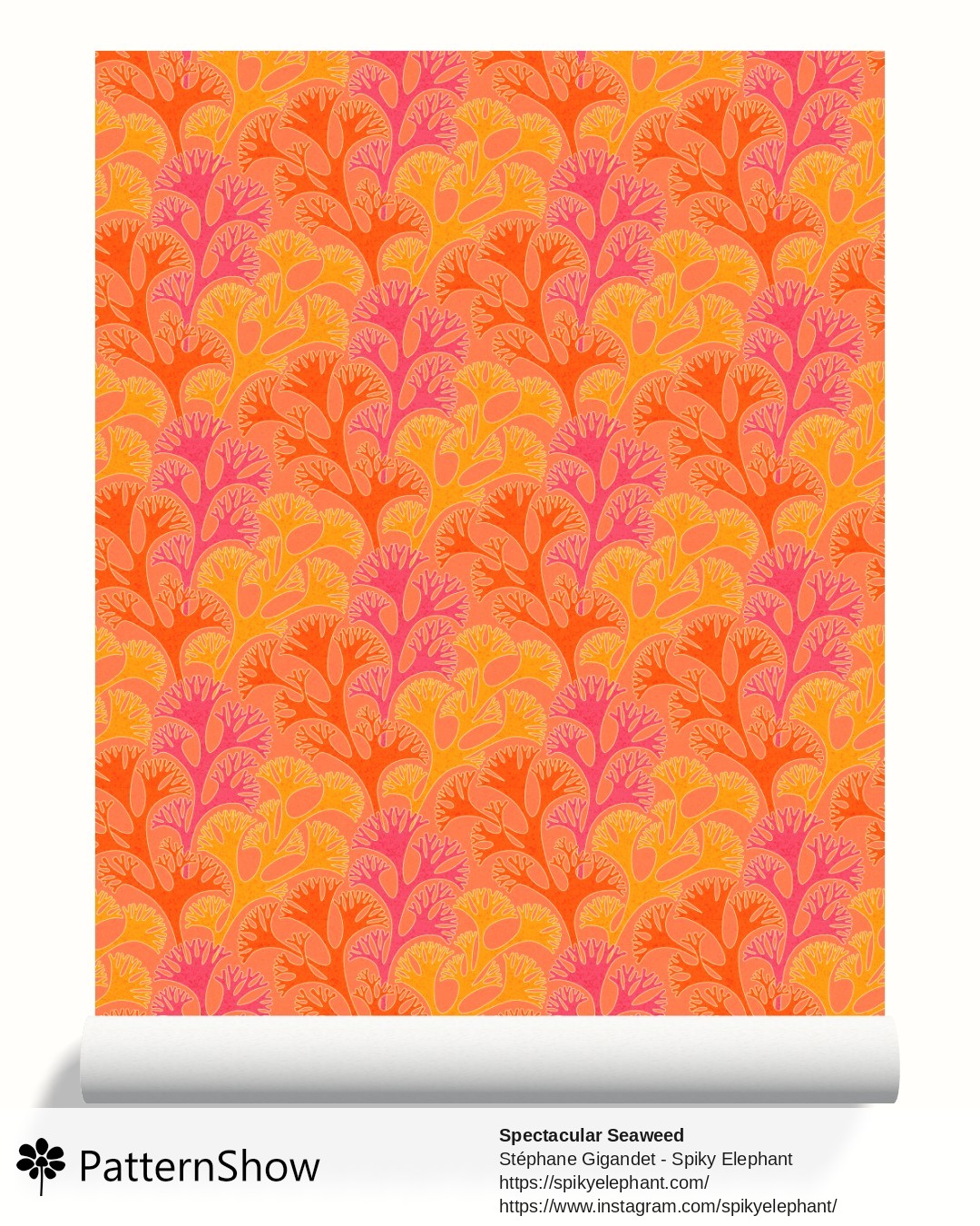 Spectacular Seaweed wallpaper - Coral Golden Yellow Salmon Orange Pink