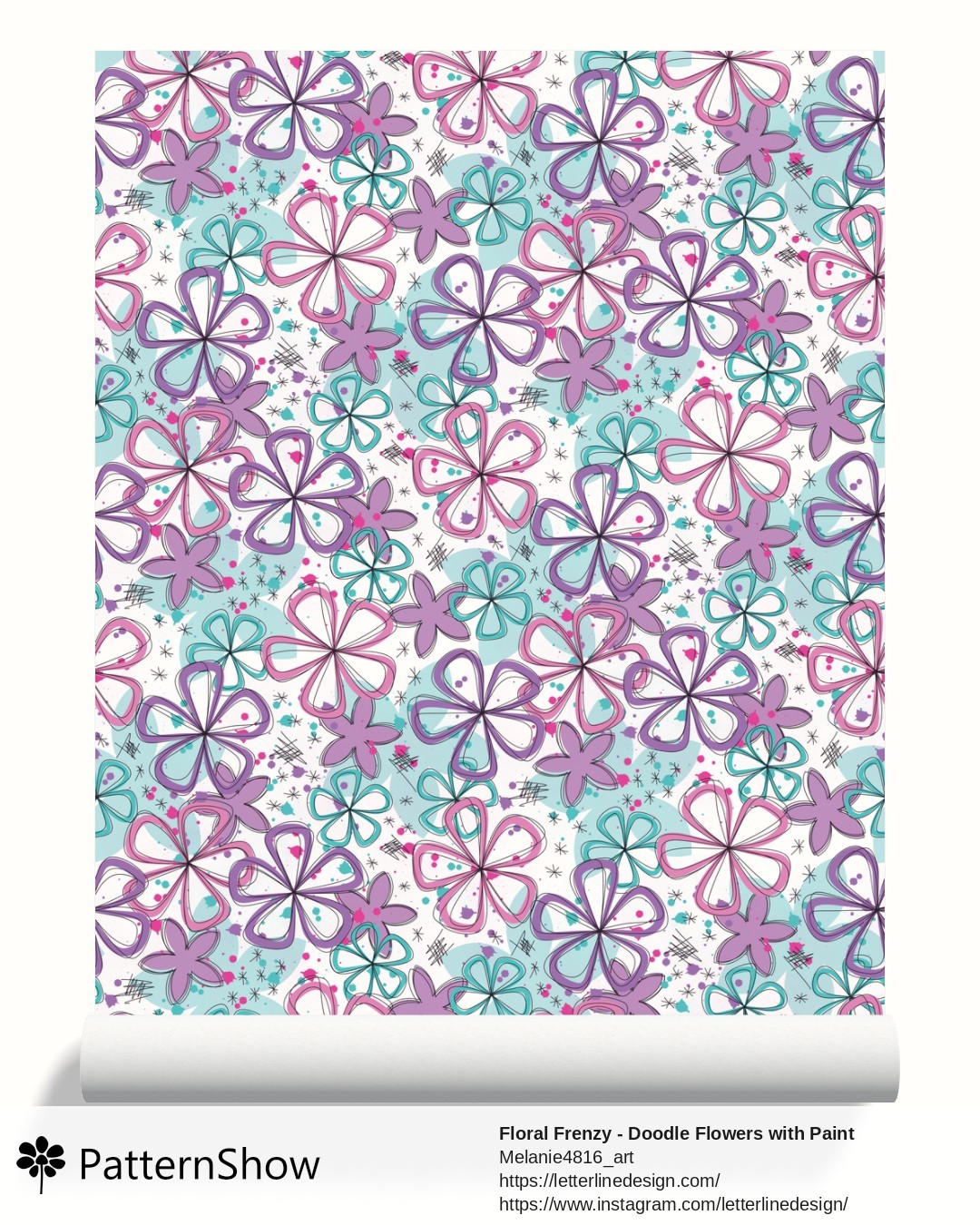 Floral Frenzy - Doodle Flowers with Paint Splatter Stars and Whimsical Marks wallpaper - Floral Frenzy