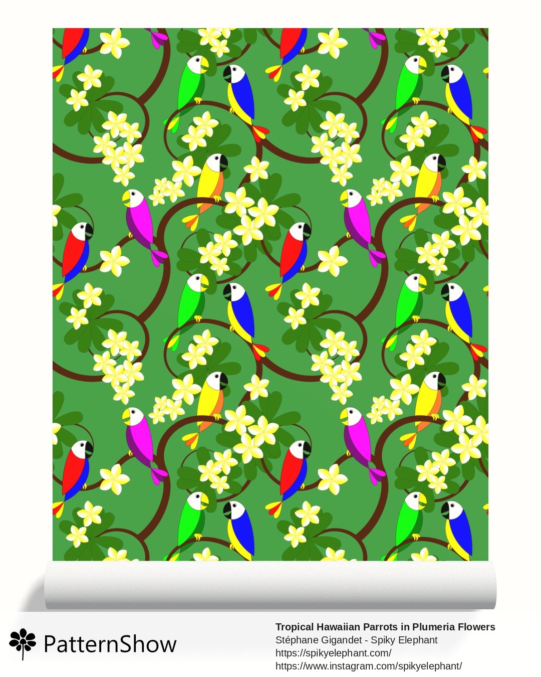 Tropical Hawaiian Parrots in Plumeria Flowers Tree wallpaper - tropical-parrots.no-shadow.3600x3600