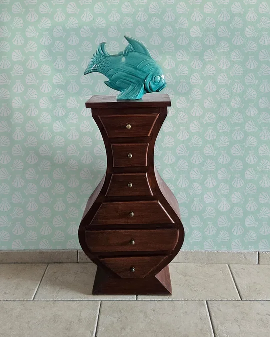 Coastal Sea Shells Wallpaper in Light Sage Green and Turquoise Porcelain Fish