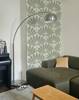 Contemporary Sage Green Living Room with Delightful Dahlias Accent Wall