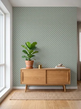 Green teal scallop geometrical pattern wallpaper