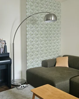 Climbing Flowers Living Room Accent Wall in White, Sage Green and Dusty Blue